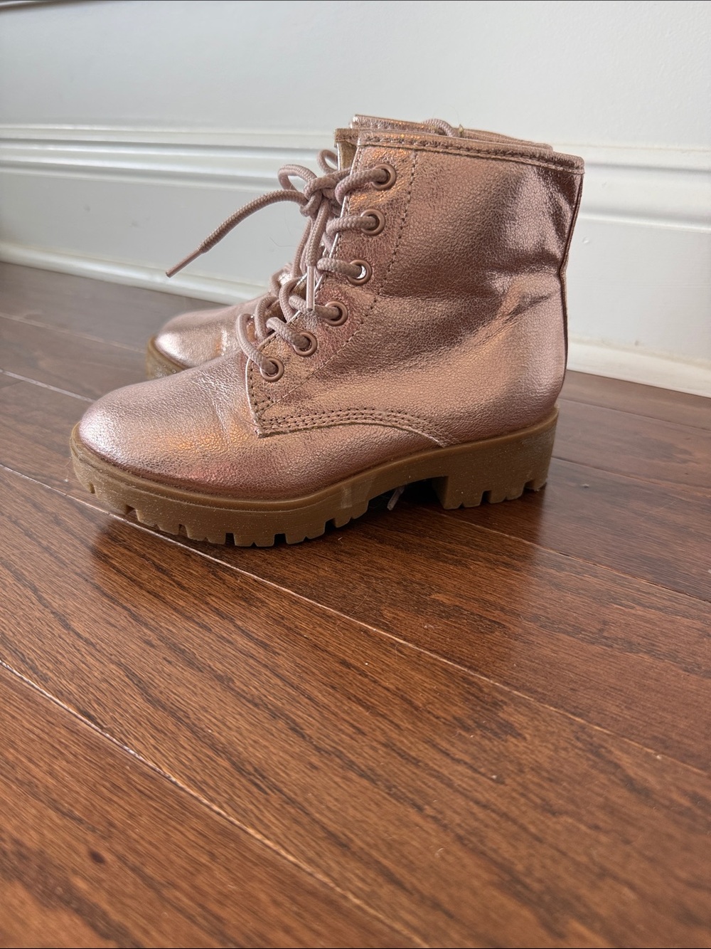 Jellypop Rose Gold Metallic Lace-Up Combat Boots